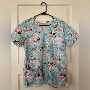 Blue Puppy Love Scrub Top